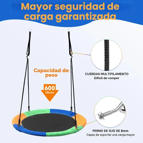 Miniatura 6 de Asiento de columpio de árbol de platillo para niños de 40 pulgadas para exteriores, columpio redondo para niños, resistente, seguro, duradero, fácil
