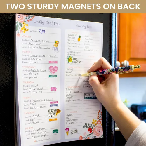Miniatura 5 de bloom daily planners - Bloc de notas semanal para planificar las comidas con imanes para el refrigerador, incluye una «Lista de compras