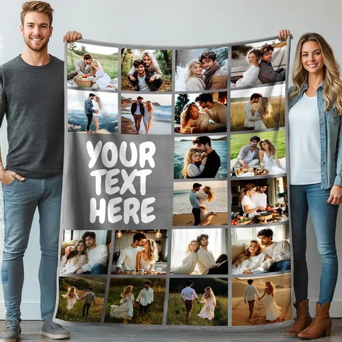 Miniatura 8 de Mantas personalizadas con 1 foto y texto impreso en Estados Unidos Manta personalizada con imagen de 30 x 40 pulgadas Mantas personalizadas