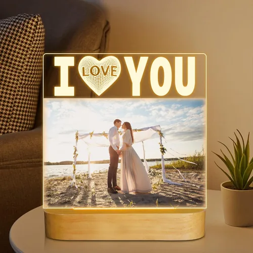 Miniatura 4 de Attivolife Marco de fotos con texto en inglés "I Love You" para mujer, marco de fotos iluminado con luz nocturna LED, regalos para parejas, esposos