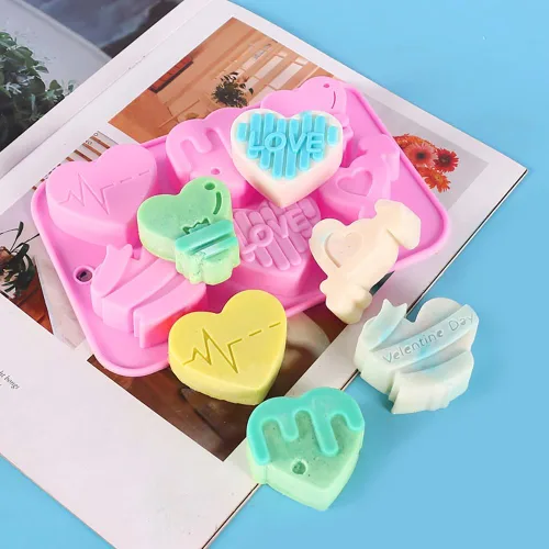 Miniatura 9 de Moldes de silicona de plástico para el día de San Valentín, moldes de silicona para dulces de corazones rosados, moldes de jabón, moldes de galletas