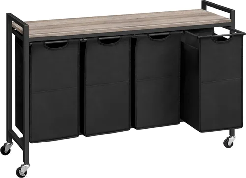 HOOBRO Organizador de lavandería de 4 secciones, cesta de lavandería con ruedas, 4 × 10.5 Gal (39.8L), cesta de lavandería con ruedas, bolsas de