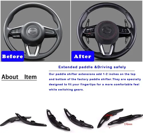 Miniatura 4 de Para Mazda CX-3 CX-5 CX-8 CX-9 Mazda2 Mazda3 Axela Mazda6 Atenza Coberturas de Extensión de Palanca de Cambio de Volante de Metal de Aluminio, Negro