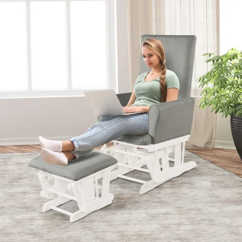 Miniatura 2 de Costzon Juego de cojín mecedor y otomano para bebé, muebles de madera para bebé, para siestas, lactancia, lectura, deslizador tapizado y silla Gris