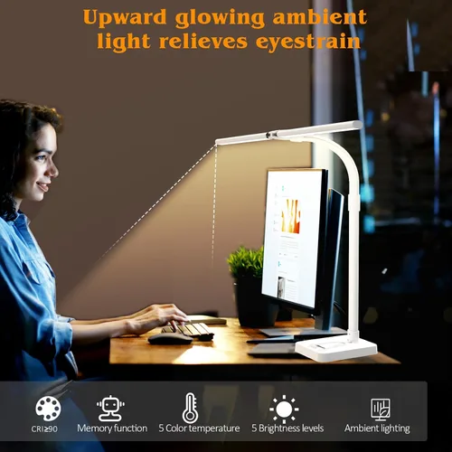 Miniatura 7 de AKRRYR Lámpara de escritorio LED para el hogar y la oficina, lámpara de 24 W brillante y para el cuidado de los ojos con base, luz de trabajo