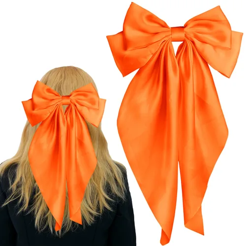 Miniatura 3 de Pufandor - Lazo para el cabello de satén sedoso para mujeres, lazos rojos para niñas, pasadores de lazo, cola larga con clips, lazos grandes