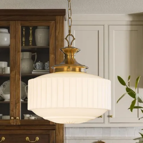 Miniatura 11 de Vintage Milk Glass Pendant Light Fixtures, 10.63" Milk Glass Chandelier, Brushed Nickel Pendant Lights Kitchen Island, Milk Glass Pendant Light for