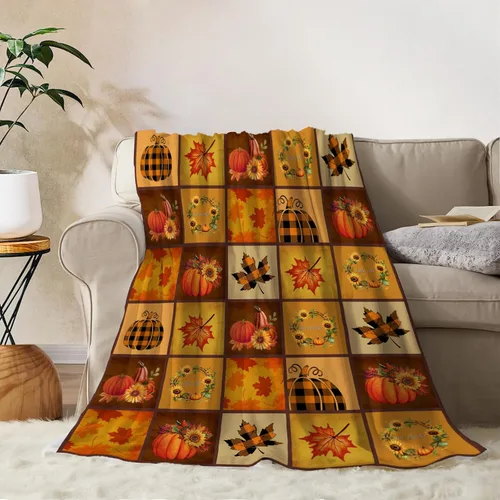 Miniatura 14 de YeeJu Manta decorativa de otoño, tamaño Queen, para Acción de Gracias, cosecha de otoño, lindas calabazas, para cama, sofá, grande, suave, Otoño-01
