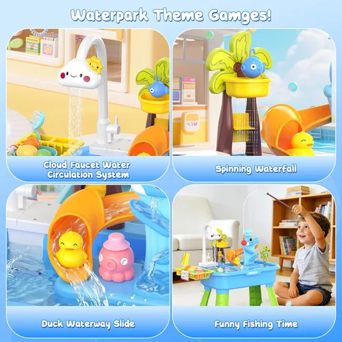 Miniatura 7 de Mesa de agua mejorada 2026 para niños de 1 a 3 años, juguetes al aire libre para niños de 4 a 8 años con bomba, juguetes de piscina para actividades