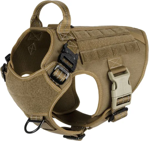ICEFANG - Arnés táctico para perro, talla M, 2 hebillas de metal, chaleco para transportar carga, ligero y modular (MOLLE) con mango, para perros de