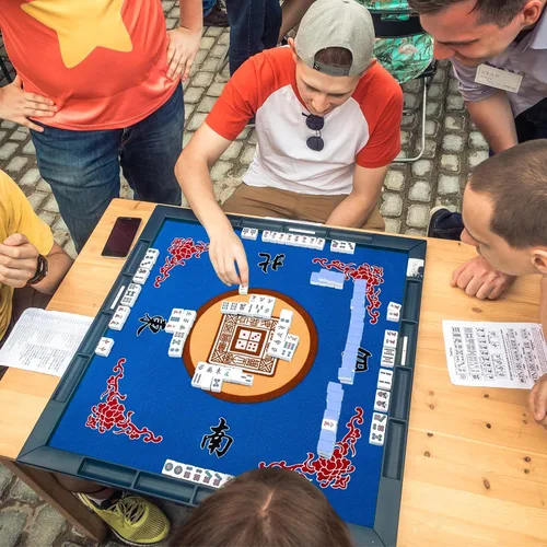 Miniatura 5 de Juexica Tapete Mahjong con bolsa, antideslizante, reducción de ruido, cubierta de mesa de juego de mesa, accesorios de mesa Mahjong, mantel de Azul
