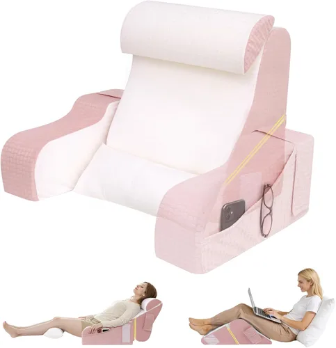 Miniatura 11 de 5 almohadas de lectura para sentarse en la cama para adultos, almohada plegable 2 en 1 con cuña para dormir, almohada ergonómica de apoyo de espalda