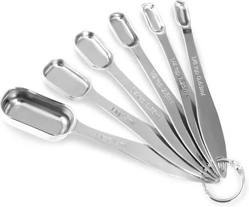 Miniatura 11 de Juego de 6 cucharas medidoras de acero inoxidable 18/8 precisas, resistente con buen mango, con conector de anillo, color gris oscuro