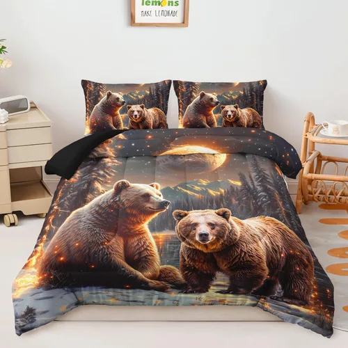 Miniatura 18 de AILONEN Juego de edredón con cabeza de lobo impresa tamaño individual, juego de ropa de cama de lobo para la noche para niños y hombres, juego
