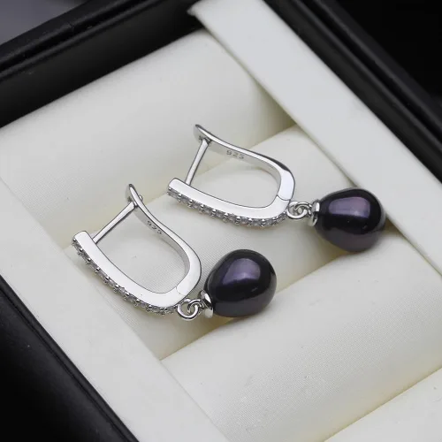 Miniatura 4 de Aretes colgantes de plata de ley 925 real de 8 a 0.354 in, color negro, blanco, gris, perlas cultivadas de agua dulce, joyería para mujeres y niñas
