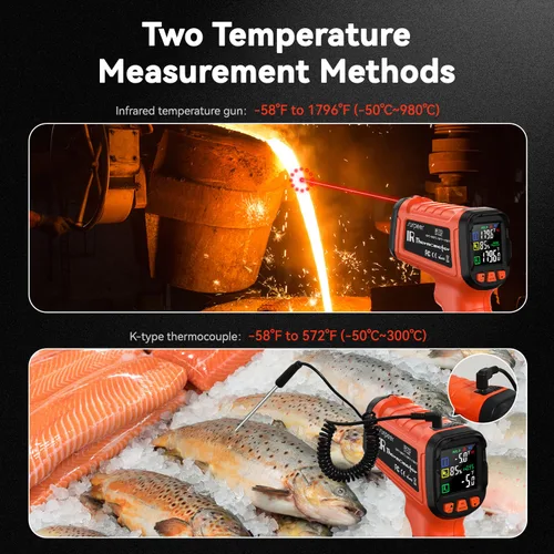 Miniatura 4 de Pistola de temperatura de termómetro infrarrojo -58°F a 1796°, pistola termómetro láser sin contacto 16:1 con sonda de termopar para humedad, horno