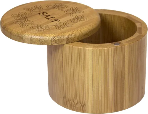 Miniatura 2 de Totally Bamboo Salero de almacenamiento de bambú con tapa giratoria magnética, capacidad de 6 onzas, nudo celta grabado en la tapa