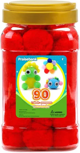 Praisebank Pompones rojos, 90 unidades, 1.5 pulgadas, perfectos para artes y manualidades