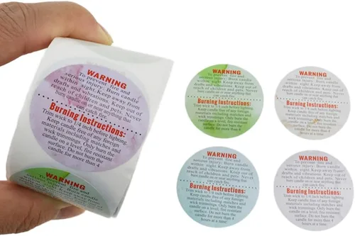 Miniatura 10 de HAHIYO 500 calcomanías de advertencia de velas circulares marrones de 1.5 pulgadas, etiquetas adhesivas de seguridad de papel kraft para hacer velas