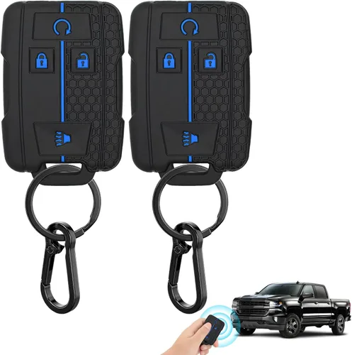 2 Pcs Silicone 4-Button Smart Key Fob Cover Compatible with 2014-2019 Chevrolet Colorado Silverado Suburban Tahoe and GMC Canyon Sierra Yukon, Car