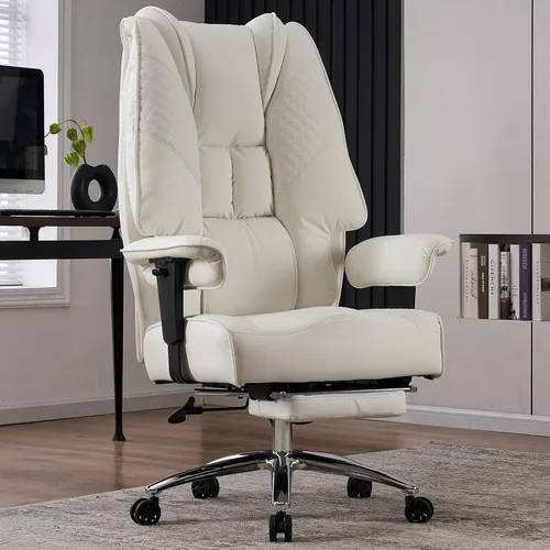 EXCEBET Silla de oficina grande y alta de 400 libras de ancho, sillas de oficina ejecutivas de cuero con respaldo alto con reposapiés, soporte