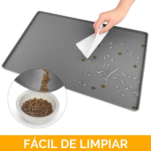 Miniatura 7 de Ptlom Mantel individual para mascotas para perros y gatos, tapete para evitar el desbordamiento de alimentos y agua, adecuado para mascotas Gris