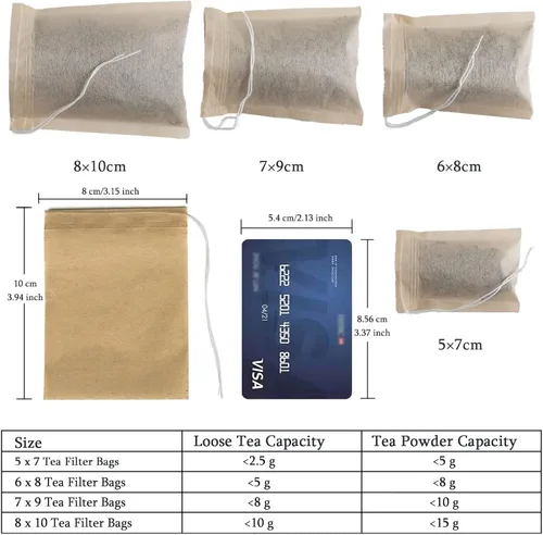 Miniatura 3 de NEPAK 600 bolsas de filtro de té desechables para té suelto, bolsa vacía con cordón para té de hojas sueltas, con papel 100% natural sin blanquear
