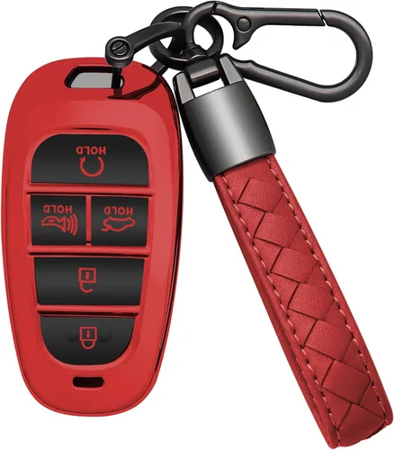Miniatura 14 de Funda para llavero Hyundai, 5 botones, TPU suave con llavero de cuero, protección de 360 grados, funda para llave de automóvil, compatible con R