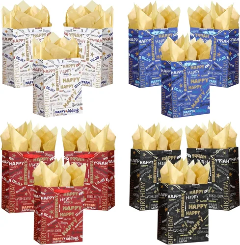 Miniatura 15 de OfficeCastle Paquete de 4 bolsas de regalo doradas con papel de seda, 7x3x9 pulgadas, perfectas para cumpleaños, baby showers, Día del Padre