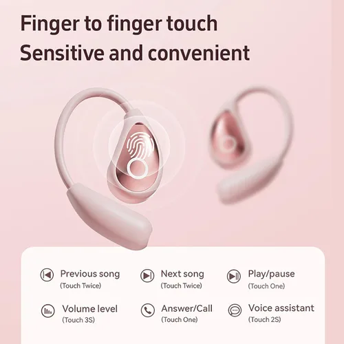 Miniatura 3 de Auriculares de oreja abierta rosa para mujer, auriculares inalámbricos Bluetooth 5.4 para orejas pequeñas, conducción de aire, ajuste cómodo, tiempo