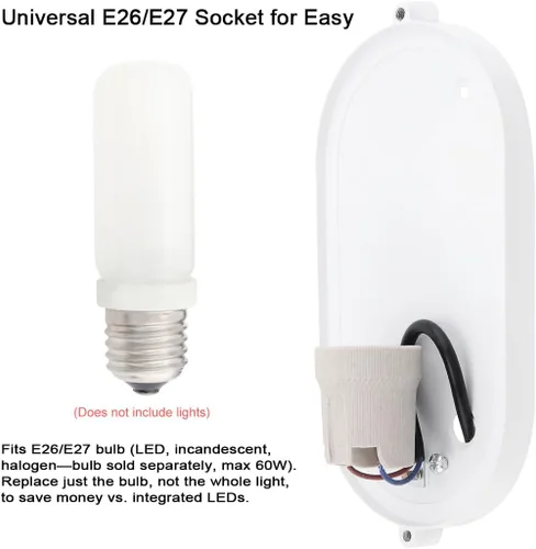 Miniatura 4 de RTNLIT Luz náutica de mamparo, enchufe E26/E27, lámpara de pared para exteriores, IP65 impermeable, lente de vidrio esmerilado, iluminación exterior