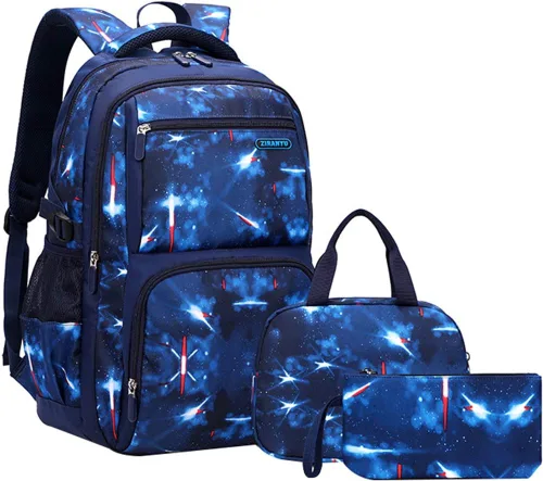 Miniatura 11 de JiaYou Mochila de galaxia con patrón espacial para niños, primaria, junior, escuela secundaria, mochila para computadora portátil, azul azul