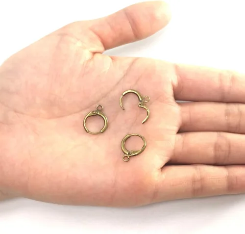 Miniatura 3 de Adabele 50 ganchos hipoalergénicos redondos para arete Huggie, alambre de oreja de 0.551 in, chapado en bronce antiguo para manualidades, aretes