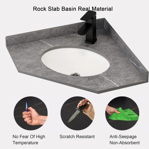 Miniatura 5 de Fregadero de montaje en pared, lavabo de esquina de baño, fregadero de cerámica, combo para espacio pequeño montado en la pared, diseño de juego