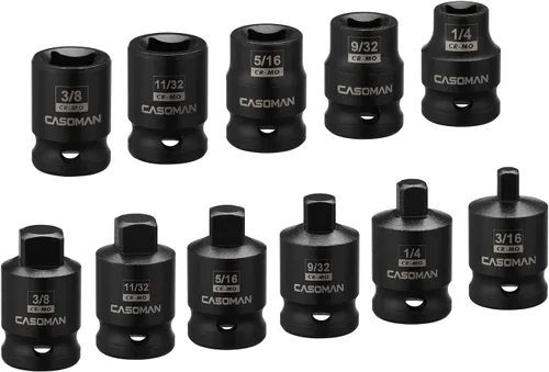 CASOMAN 3/8-inch Drive Pipe Plug Socekt Set, SAE, CR-MO, unidad cuadrada macho cónica, unidad cuadrada hembra biselada, conjunto de 11 piezas