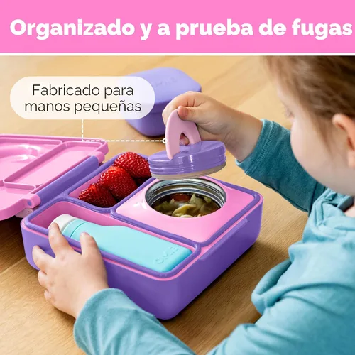 Miniatura 5 de OmieBox Caja de Bento para Niños - Lonchera Bento Aislada con Termo a Prueba de Fugas Aislado al Vacío - 3 Compartimentos, Dos Zonas de Temperatura