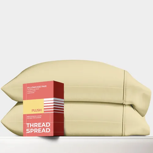 Thread Spread Fundas de Almohada de Algodón Egipcio 100% Tamaño Estándar/Queen Juego de 2 - Fundas de Almohada Beige Satén de Lujo con Cuenta de