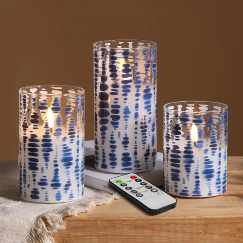 Miniatura 13 de Eywamage Velas de cristal sin llama de colibrí rosa con control remoto, velas LED parpadeantes de pilar de batería, juego de 3, decoración