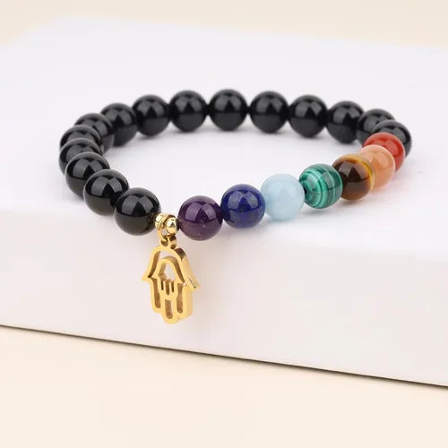 Miniatura 5 de COAI Pulsera de piedra de turmalina negra con 7 chakras