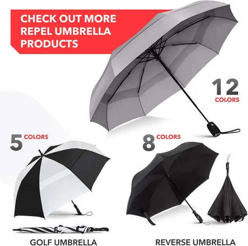 Miniatura 98 de REPEL Windproof Travel Umbrella - Compact & Withstands Winds up to 85MPH , Strongest Premium Auto Folding Umbrella for Rain and Sun - Durable, Light