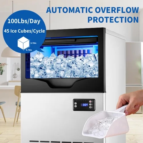 Miniatura 2 de Máquina comercial para hacer hielo de 100 libras/día, máquina de hielo de acero inoxidable debajo del mostrador, lista para hielo en 5-15 minutos