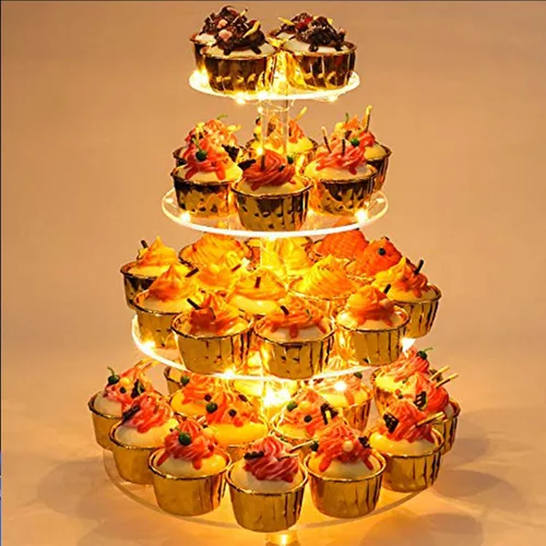 Miniatura 11 de YestBuy Soporte de Cupcakes Acrílico de 4 Niveles Soporte de Pasteles para Té de la Tarde Soporte Grande para Cupcakes Torre de Cupcakes Soporte Azul