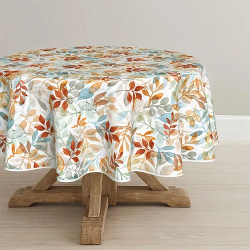 Miniatura 8 de Horaldaily Mantel de otoño de 52 x 70 pulgadas, diseño de hojas de acuarela naranja y azul, para decoración de fiestas, picnic, cena