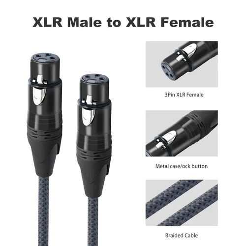 Miniatura 7 de Cable de audio de equilibrio de 3 pines hembra a hembra, cables de conexión de micrófono de 3 pines, cables de conexión XLR hembra a hembra DMX