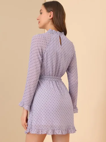 Miniatura 4 de Allegra K Vestido de gasa con mangas acampanadas y dobladillo con volantes para mujer
