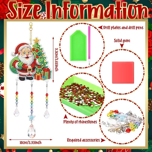 Miniatura 2 de Jetec Juego de 3 piezas de arte de diamantes para pintura, atrapasoles, campanillas de viento, arte de puntos de doble cara, adornos colgantes