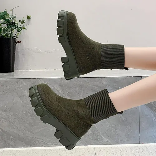 Miniatura 4 de Botas al tobillo con suela de lengüeta para mujer tacón bajo botas Chelsea elásticas botines cortos