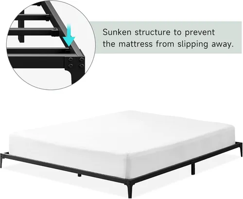 Miniatura 4 de IDEALHOUSE Marco de cama matrimonial de plataforma de metal resistente, almacenamiento debajo de la cama de 6 pulgadas de alto, marcos de cama