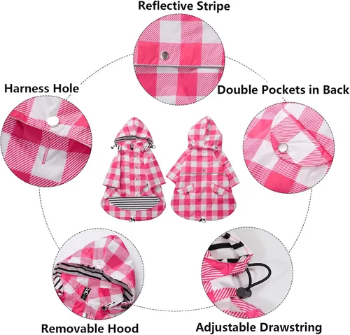 Miniatura 3 de Abrigo impermeable para perro, chaqueta impermeable para cachorros con patas, botones, cremallera y capucha con cordón, ajuste para Yorkie Terrier