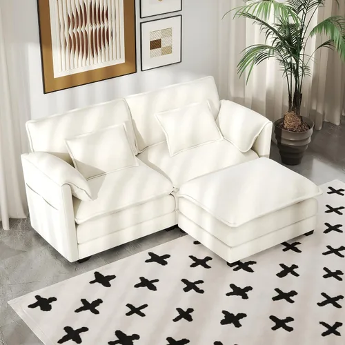 Miniatura 16 de Real Relax 145'' Sofá seccional modular, sofá convertible de 4 plazas con chenilla, 8 almohadas y 2 reposabrazos para sala de estar, oficina